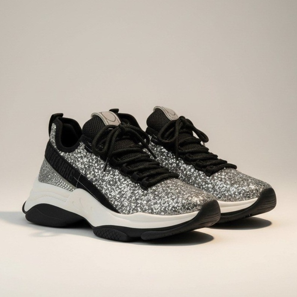 Steve Madden Mistica Black & Silver Rhinestone Sneakers - Size 6 - NIB